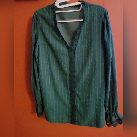 💵3/$20 Green Dot Crochet V-Neck Blouse For Women Size Large - Picture 5 of 14